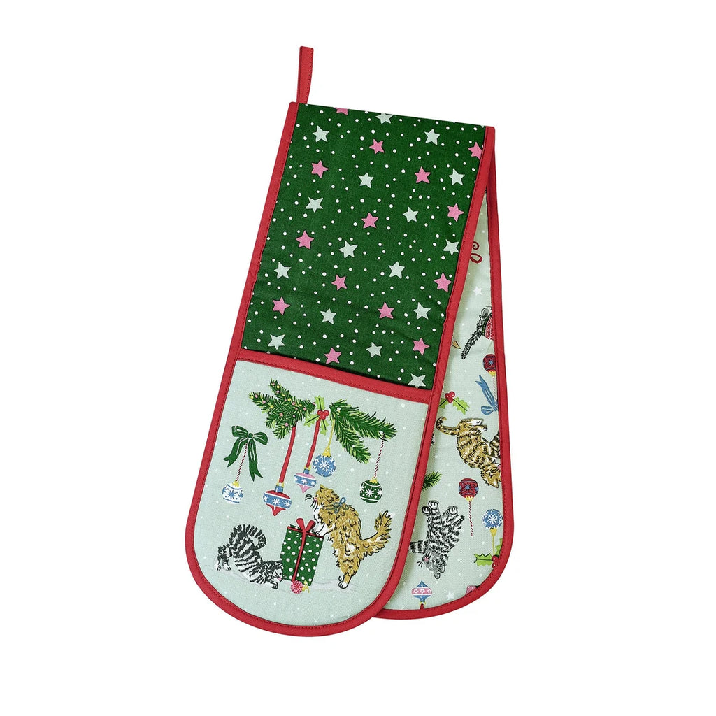 Ulster Weavers Christmas Cats Double Oven Glove in Seafoam Green
