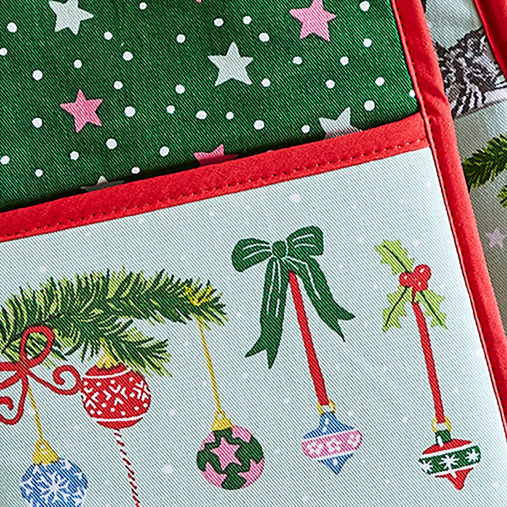 Ulster Weavers Christmas Cats Double Oven Glove in Seafoam Green