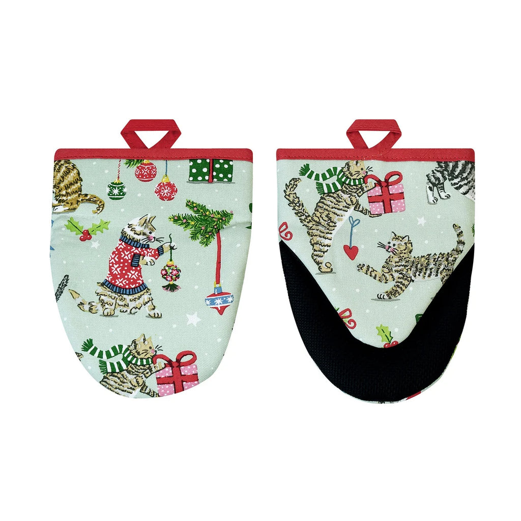 Ulster Weavers Christmas Cats Microwave Mitts Pair in Seafoam Green