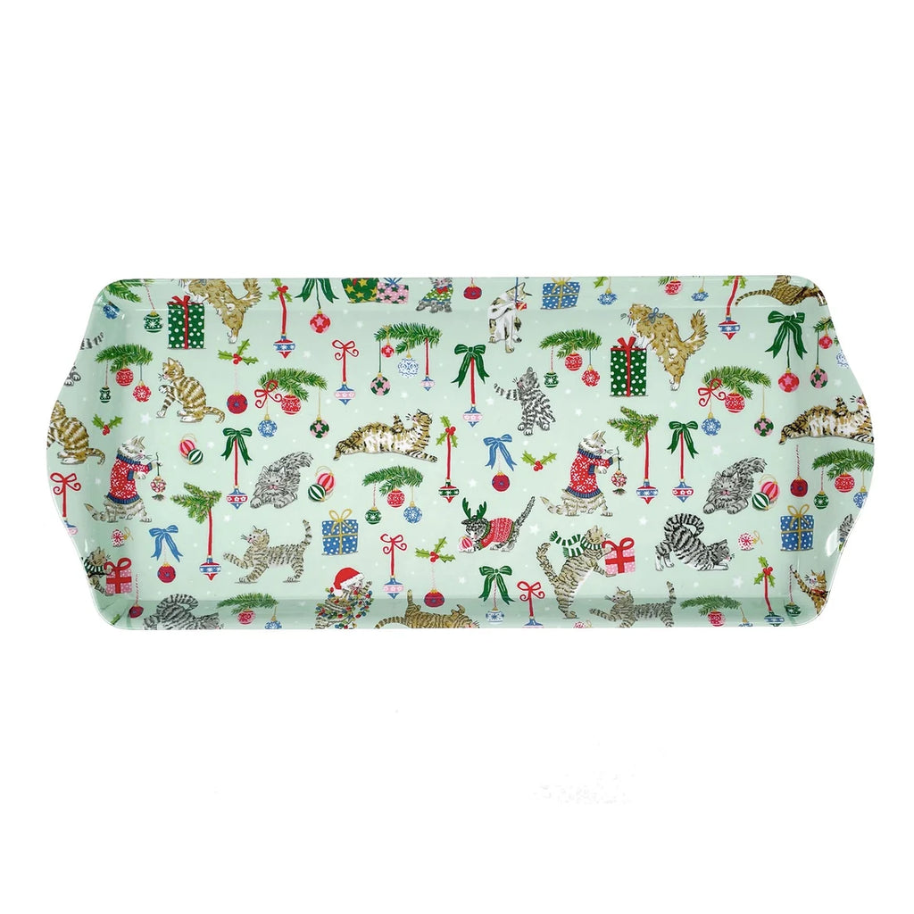 Ulster Weavers Christmas Cats Small Serving Tray in Seafoam Green