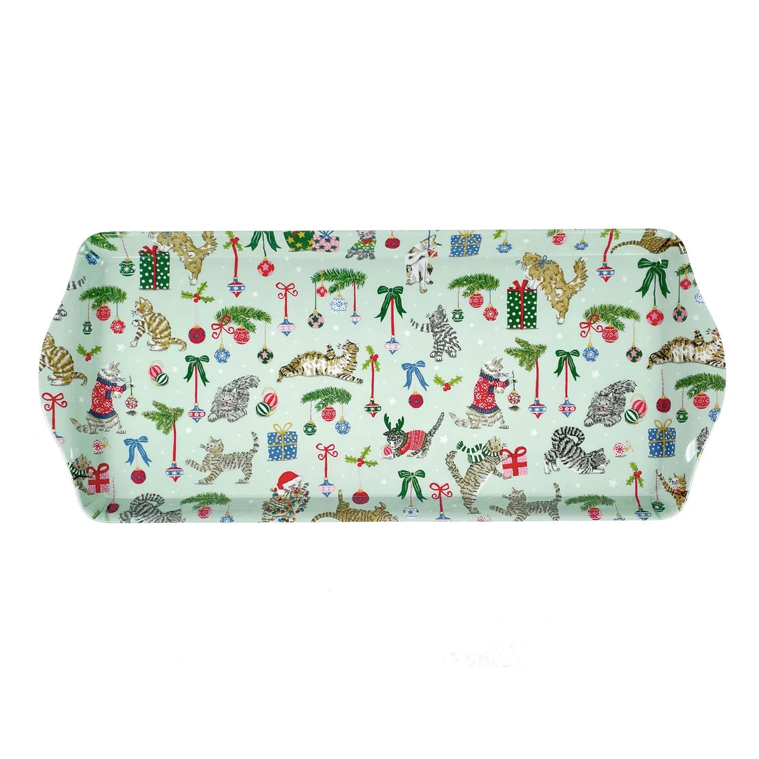 Ulster Weavers Christmas Cats Small Serving Tray in Seafoam Green