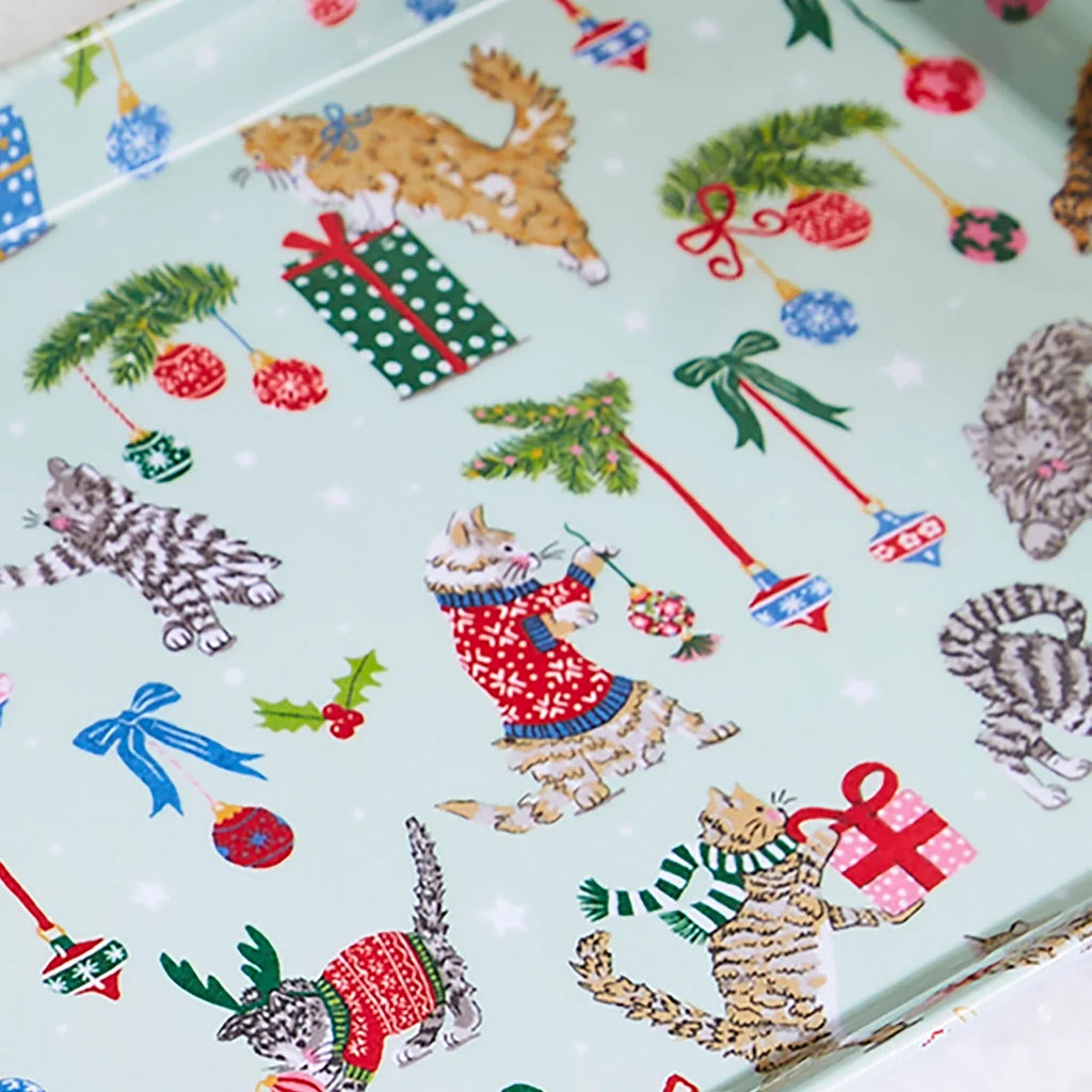 Ulster Weavers Christmas Cats Small Serving Tray in Seafoam Green