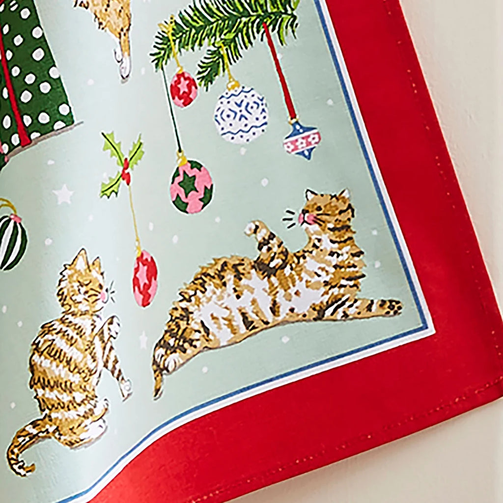 Ulster Weavers Christmas Cats Cotton Tea Towel in Seafoam Green