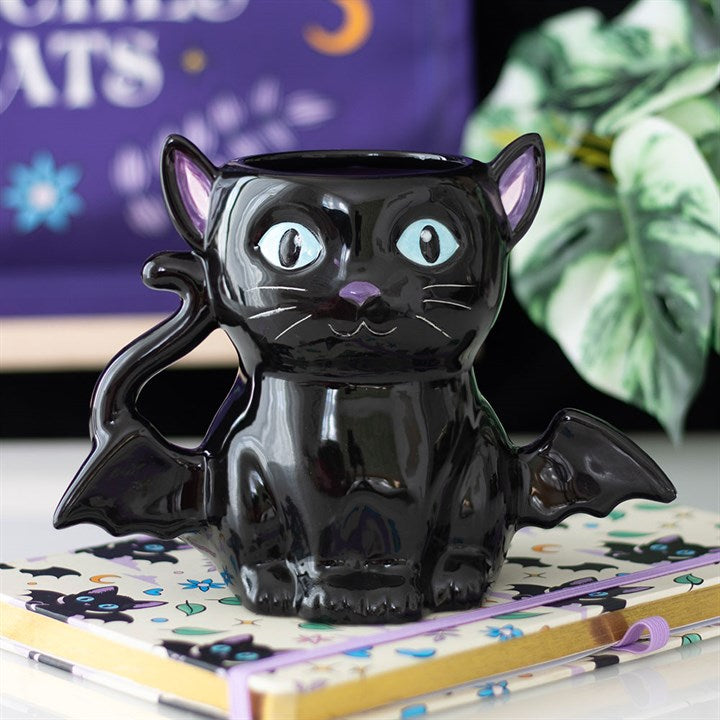 Cute and Creepy Bat Cat Ceramic Mug in Black
