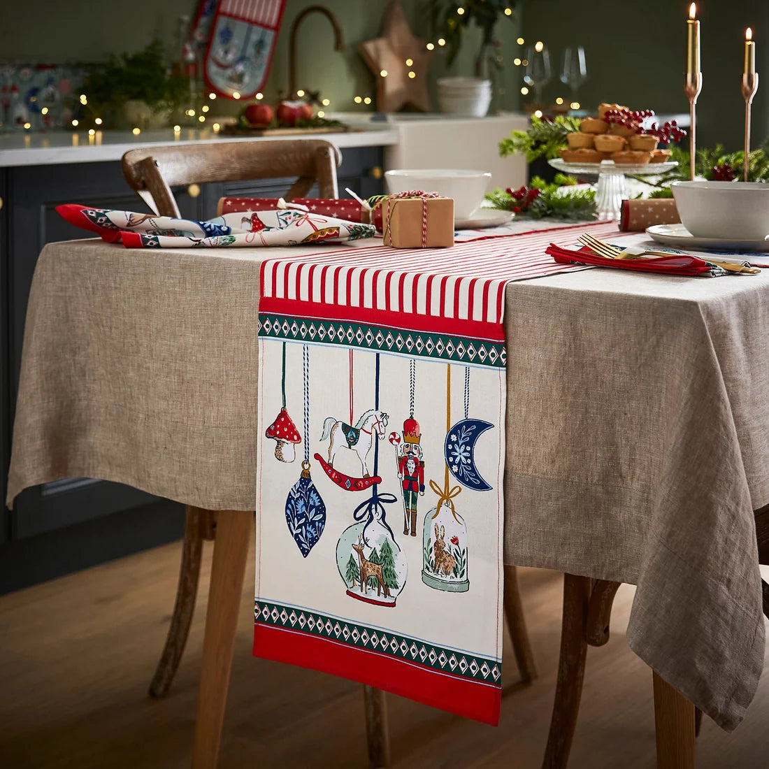 Ulster Weavers Christmas Ornaments Cotton Table Runner in Multicolour