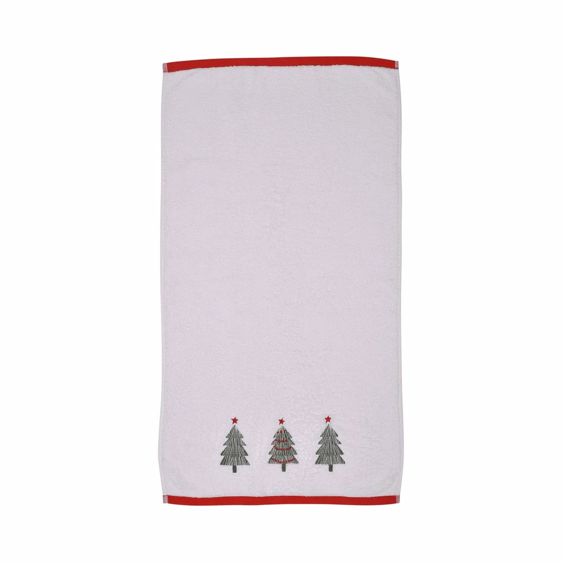 Fusion Christmas Trees Embroidered Hand Towels 2 Pack in White 50 x 90cm