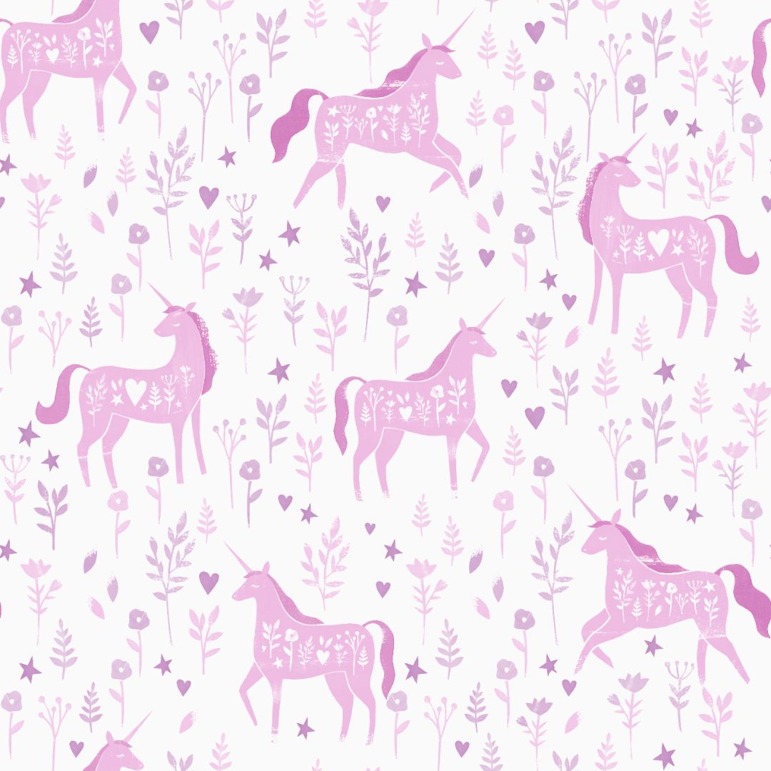 Catherine Lansfield Folk Unicorn Wallpaper in Pink
