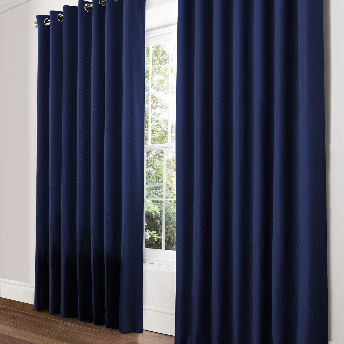 Diamond Geometric Blackout Eyelet Curtains in Blue