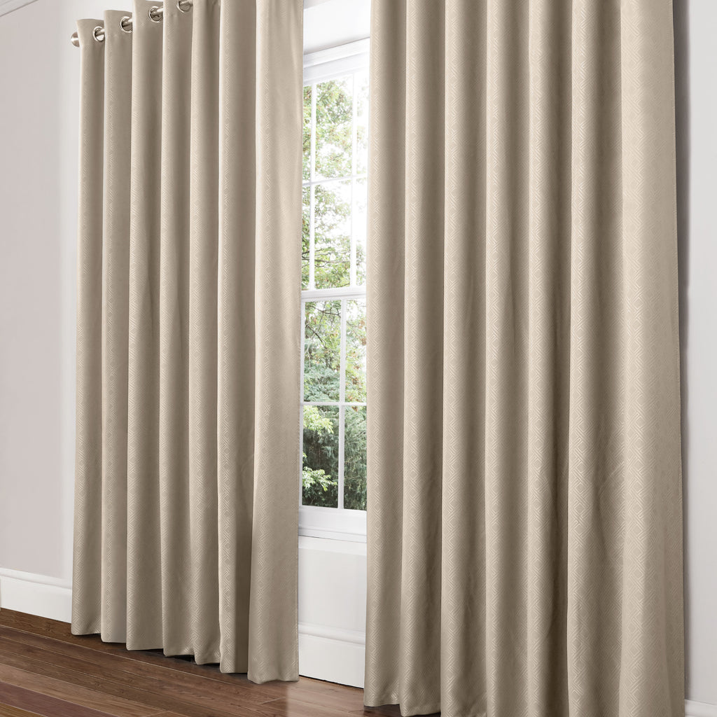 Diamond Geometric Blackout Eyelet Curtains in Cream