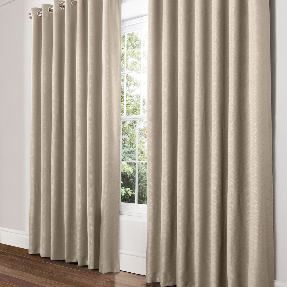 Diamond Geometric Blackout Eyelet Curtains in Cream