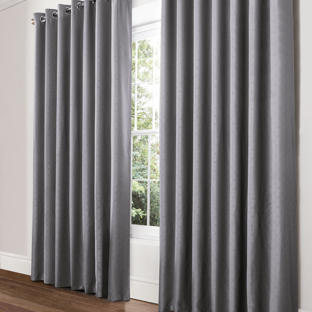 Diamond Geometric Blackout Eyelet Curtains in Silver