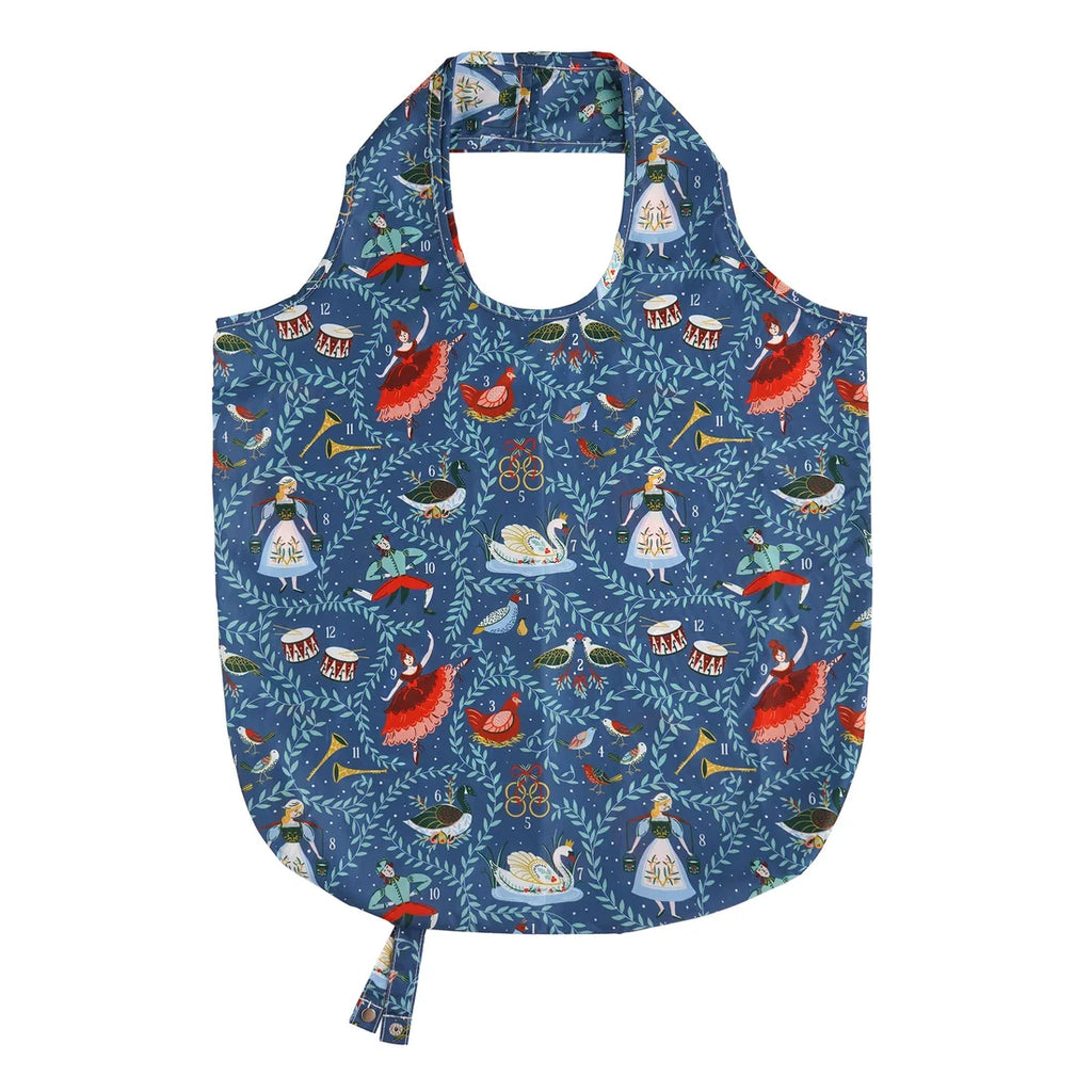 Ulster Weavers 12 Days of Christmas Foldable Tote Bag Medium in Blue