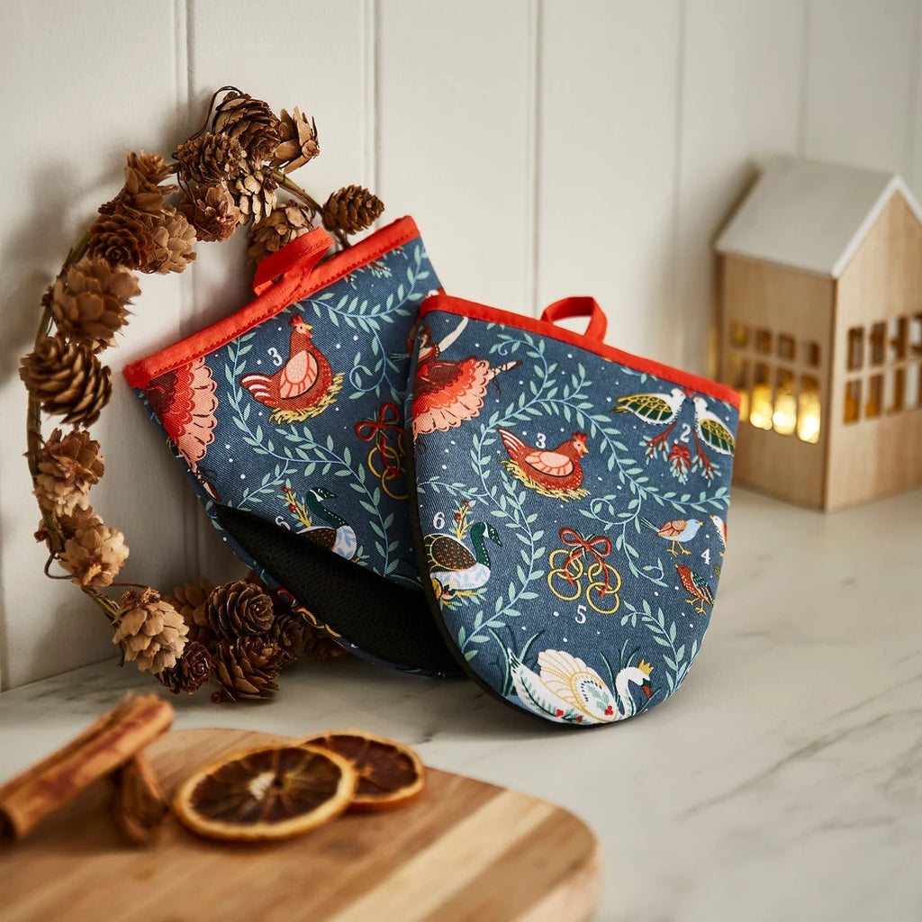 Ulster Weavers 12 Days of Christmas Microwave Mitts Pair in Blue
