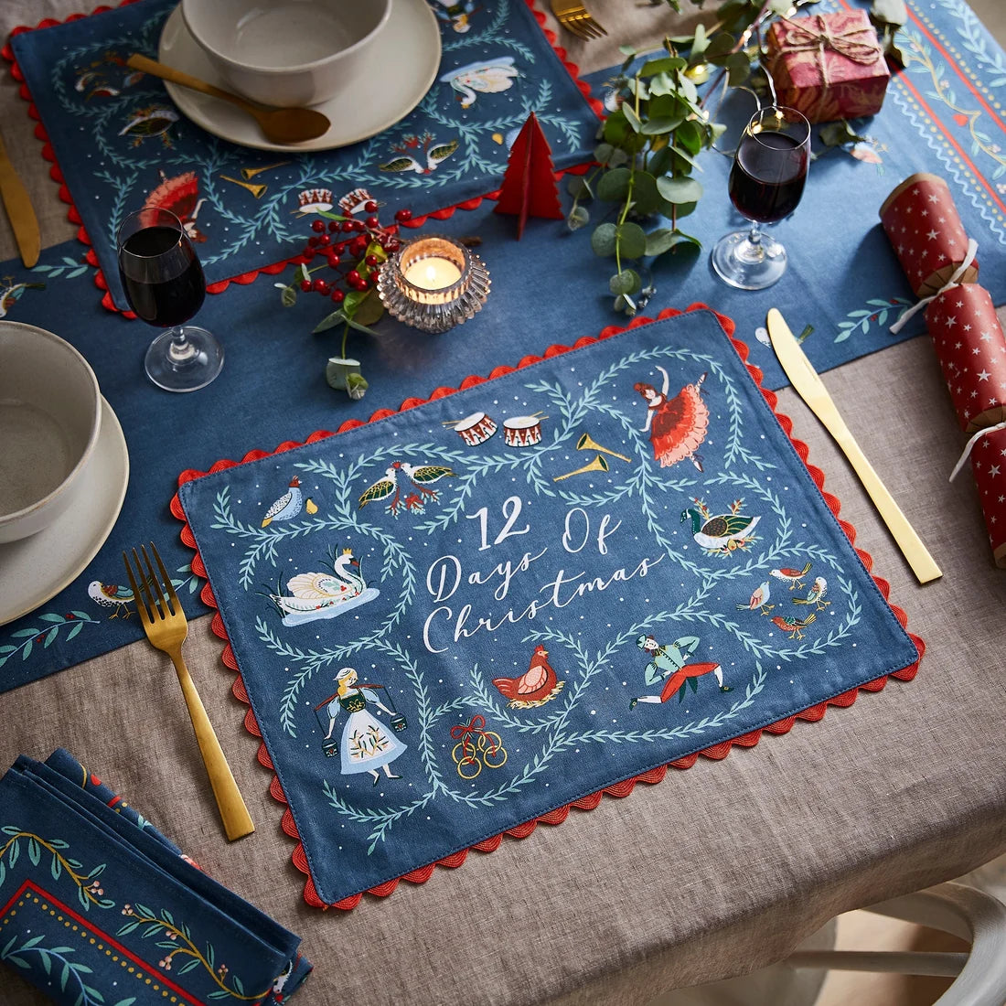 Ulster Weavers 12 Days of Christmas Cotton Placemats 2 Pack in Blue