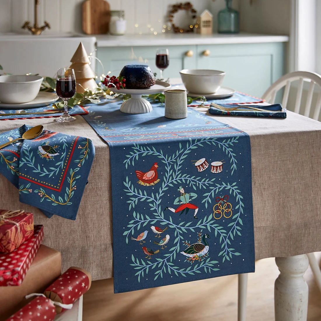 Ulster Weavers 12 Days of Christmas Cotton Table Runner in Blue