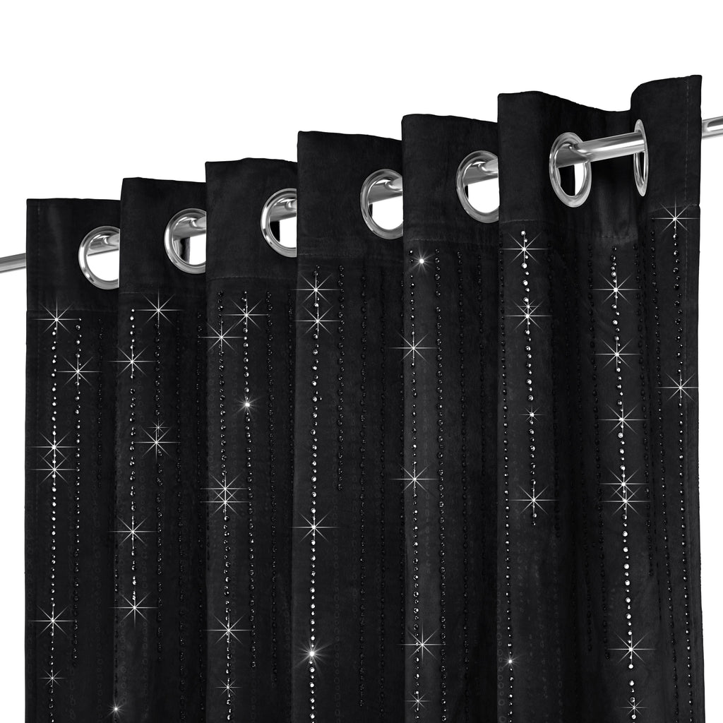 Diamondo Velvet Thermal Blackout Eyelet Curtains in Black