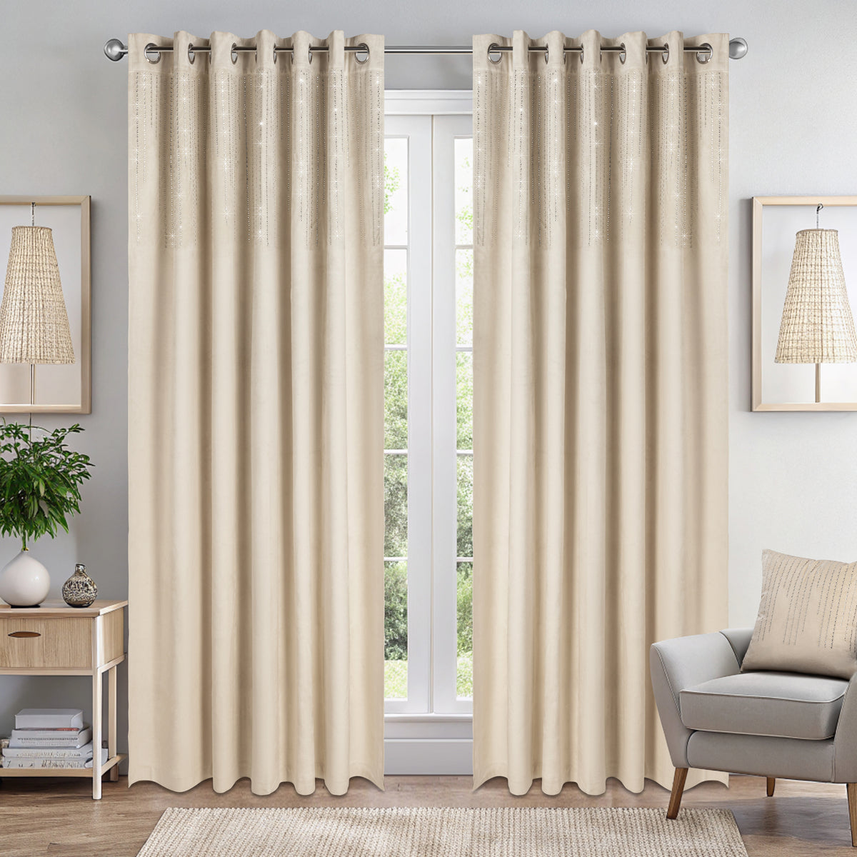 Diamondo Velvet Thermal Blackout Eyelet Curtains in Cream