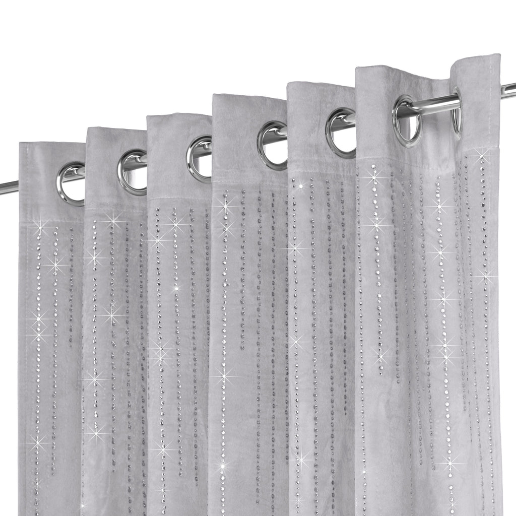 Diamondo Velvet Thermal Blackout Eyelet Curtains in Silver