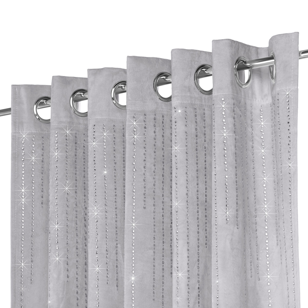 Diamondo Velvet Thermal Blackout Eyelet Curtains in Silver