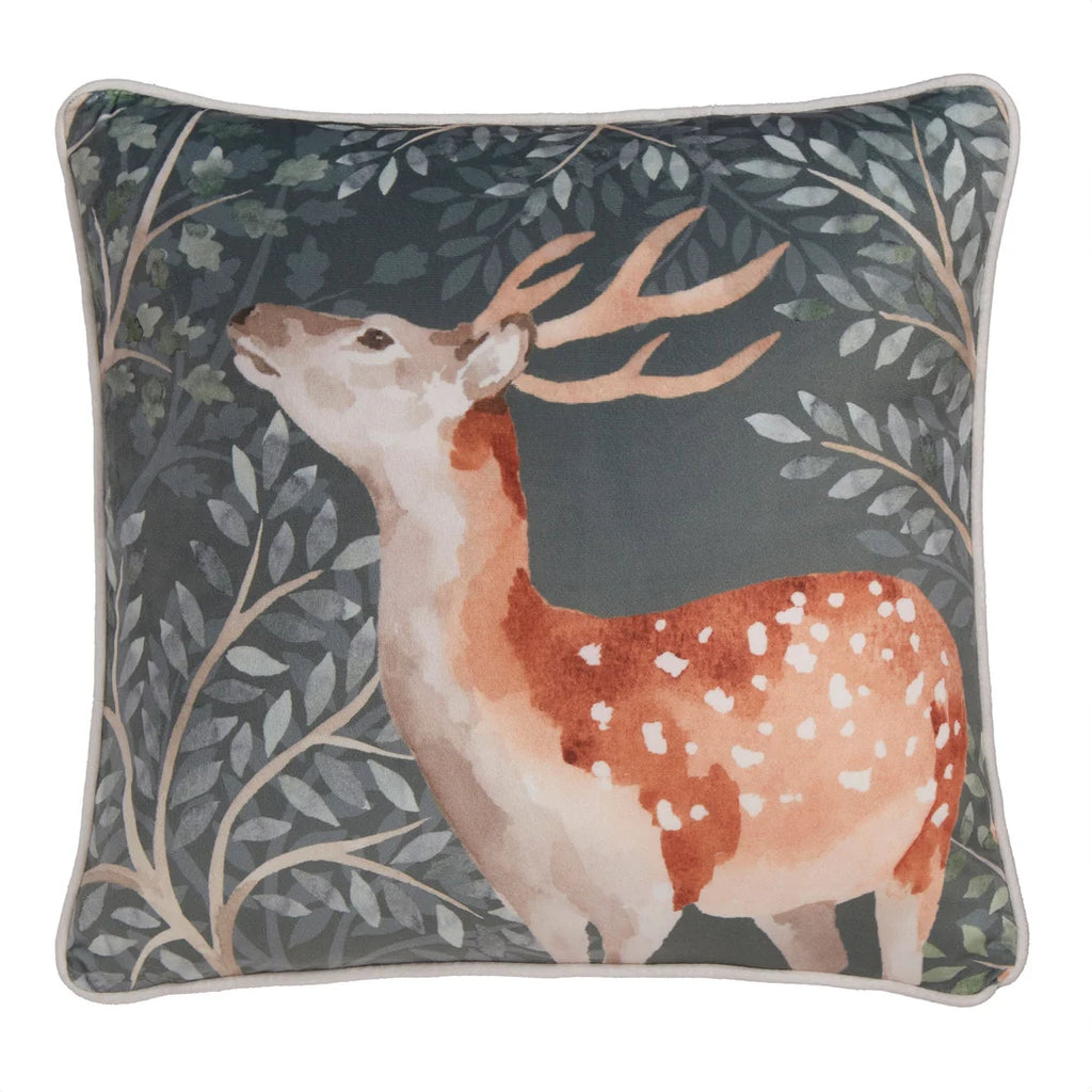 Dreams & Drapes Forest Animals Filled Velvet Cushion in Green 43 x 43cm