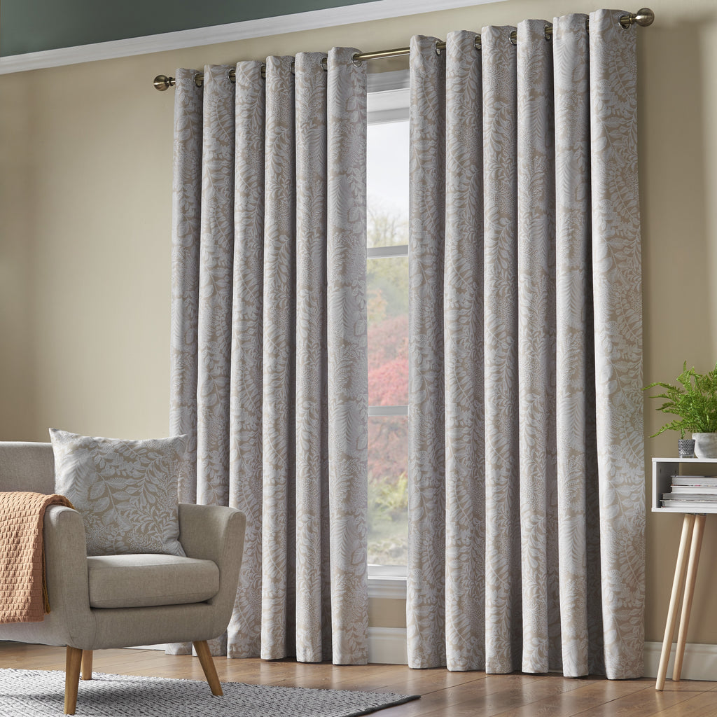 Ferndown Botanical Blackout Eyelet Curtains in Cream