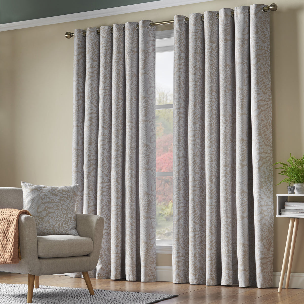Ferndown Botanical Blackout Eyelet Curtains in Cream