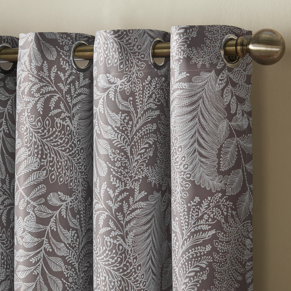 Ferndown Botanical Blackout Eyelet Curtains in Latte
