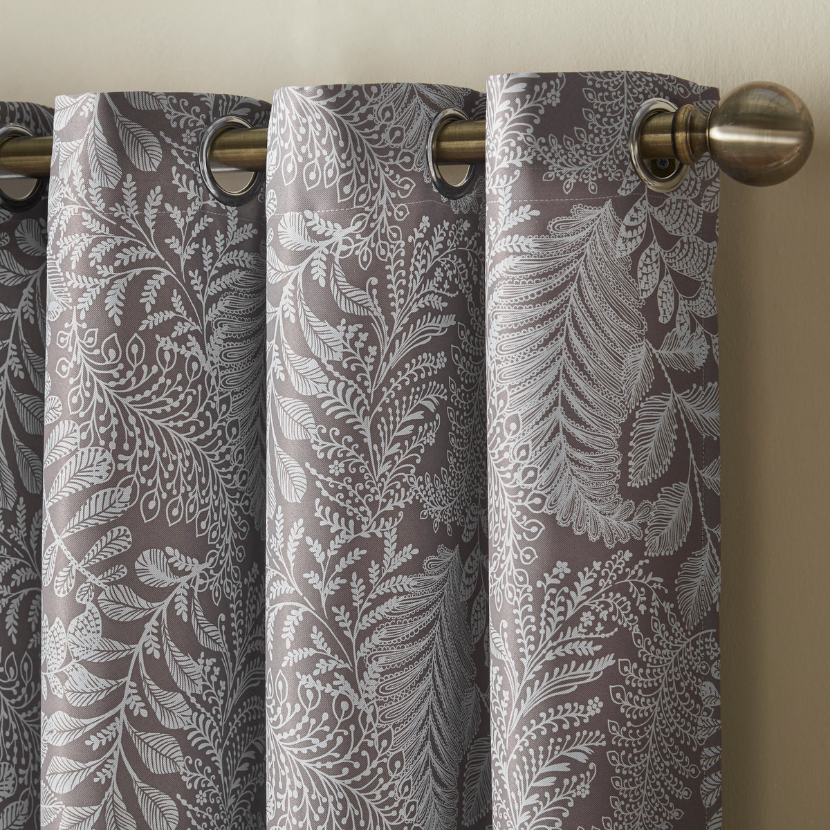 Ferndown Botanical Blackout Eyelet Curtains in Latte