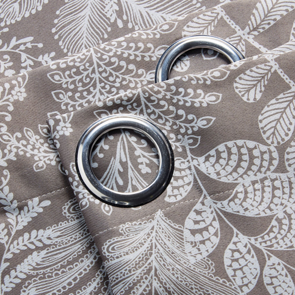Ferndown Botanical Blackout Eyelet Curtains in Latte