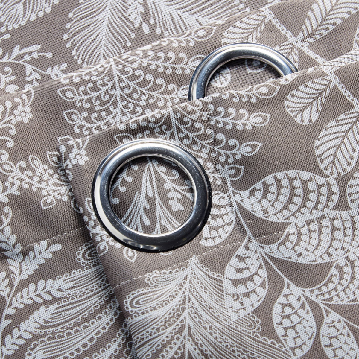 Ferndown Botanical Blackout Eyelet Curtains in Latte