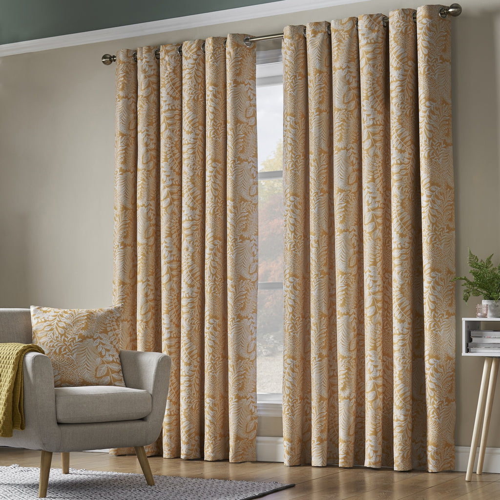 Ferndown Botanical Blackout Eyelet Curtains in Ochre