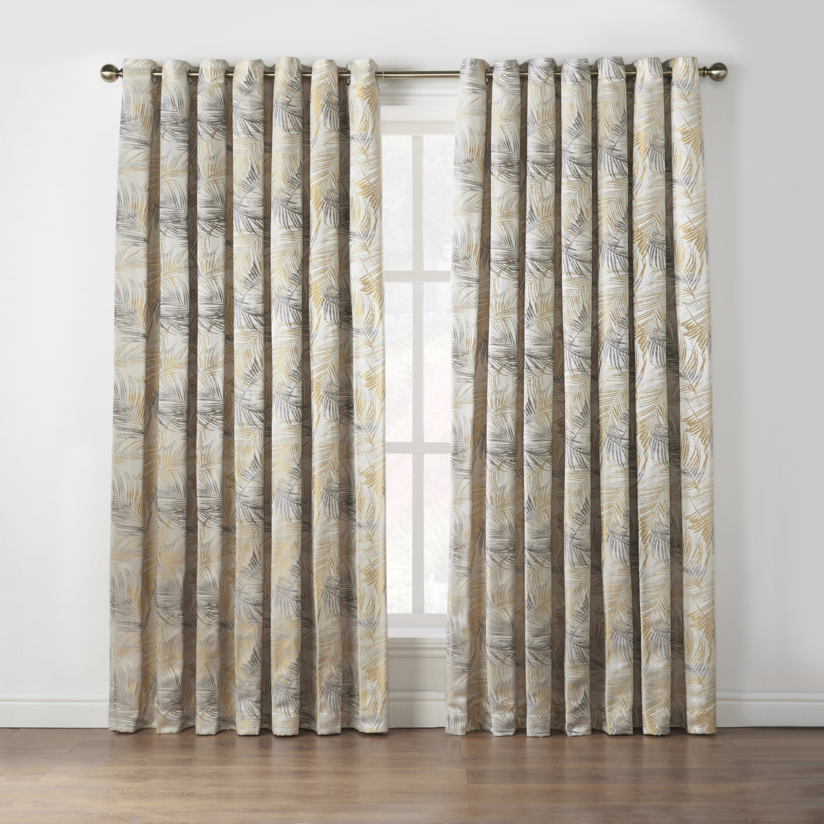 Fiji Floral Leaf Jacquard Lined Eyelet Curtains in Ochre
