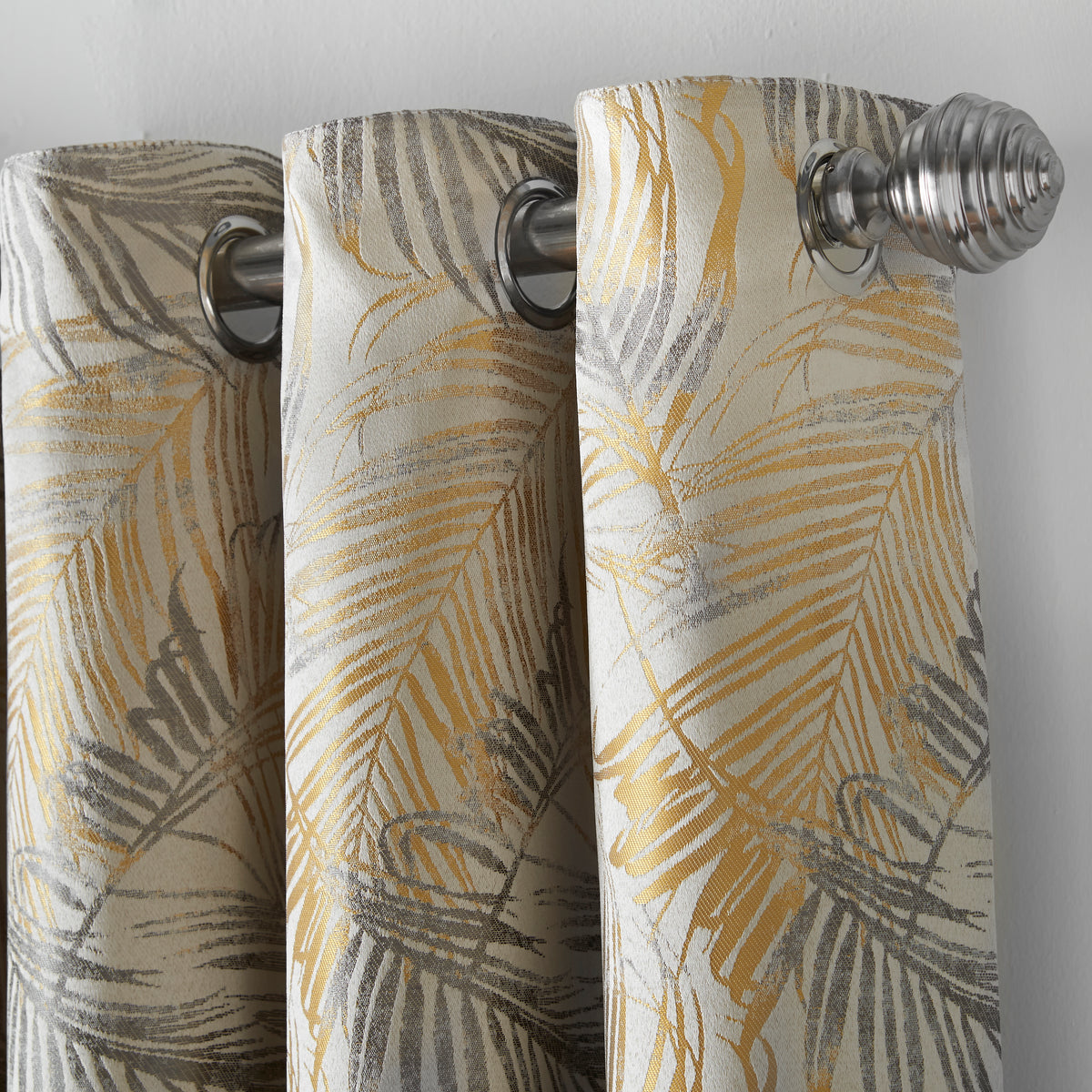 Fiji Floral Leaf Jacquard Lined Eyelet Curtains in Ochre