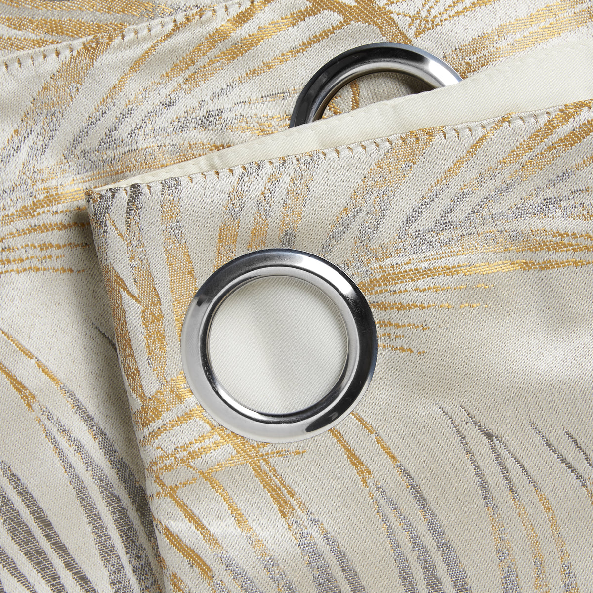 Fiji Floral Leaf Jacquard Lined Eyelet Curtains in Ochre
