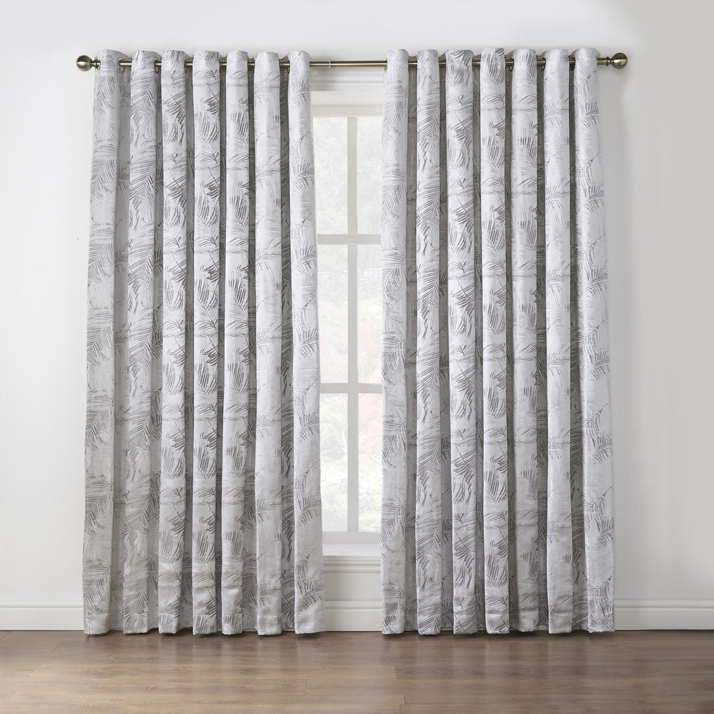 Fiji Floral Leaf Jacquard Lined Eyelet Curtains in Silver