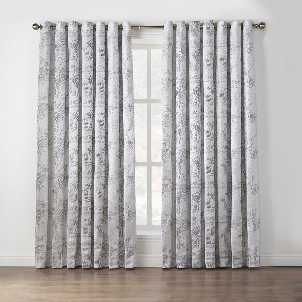 Fiji Floral Leaf Jacquard Lined Eyelet Curtains in Silver
