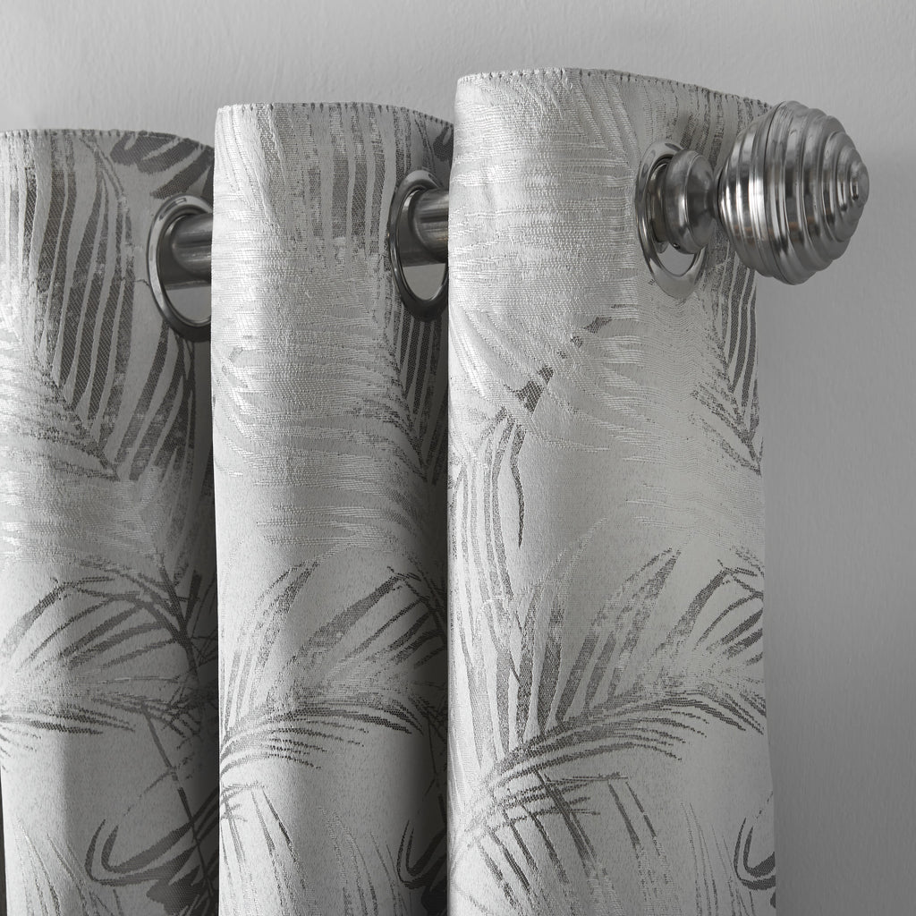 Fiji Floral Leaf Jacquard Lined Eyelet Curtains in Silver