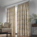 Fiji Floral Leaf Jacquard Lined Pencil Pleat Curtains in Ochre