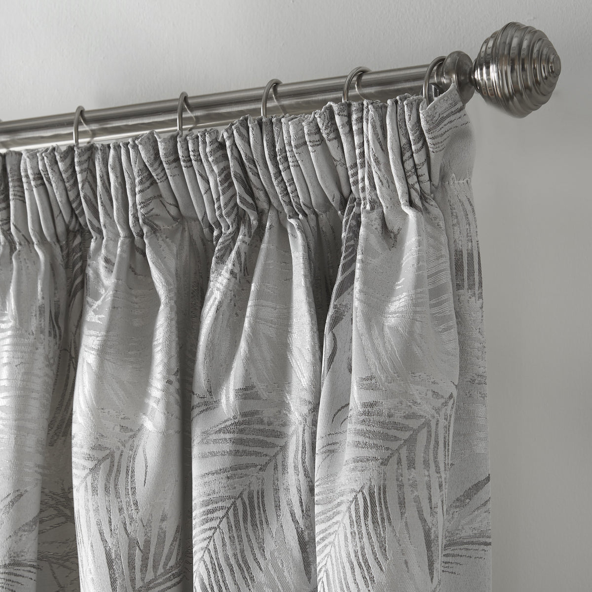 Fiji Floral Leaf Jacquard Lined Pencil Pleat Curtains in Silver