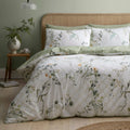Appletree Floral Trellis reversible 200 thread count cotton sateen duvet cover set in green.