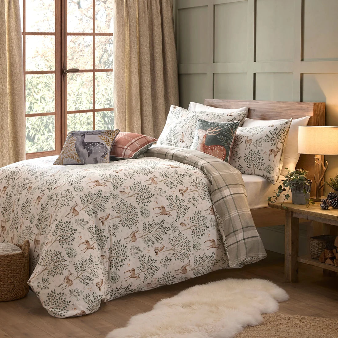Dreams & Drapes Forest Animals Reversible Brushed Cotton Duvet Cover Set in Natural