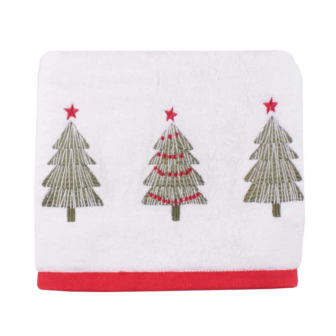Fusion Christmas Trees Embroidered Hand Towels 2 Pack in White 50 x 90cm