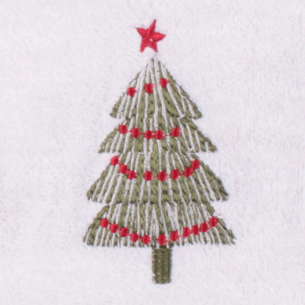 Fusion Christmas Trees Embroidered Hand Towels 2 Pack in White 50 x 90cm