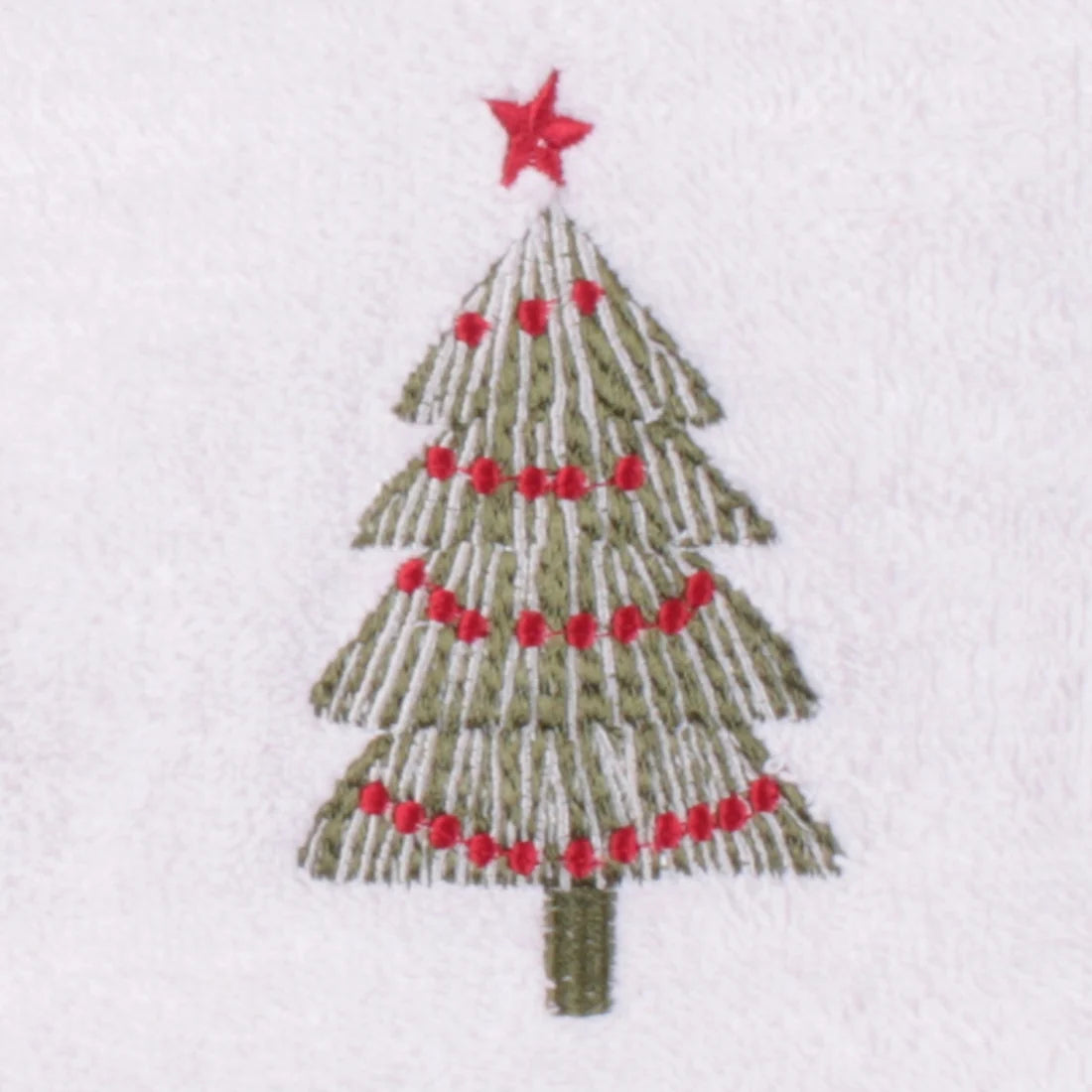 Fusion Christmas Trees Embroidered Hand Towels 2 Pack in White 50 x 90cm