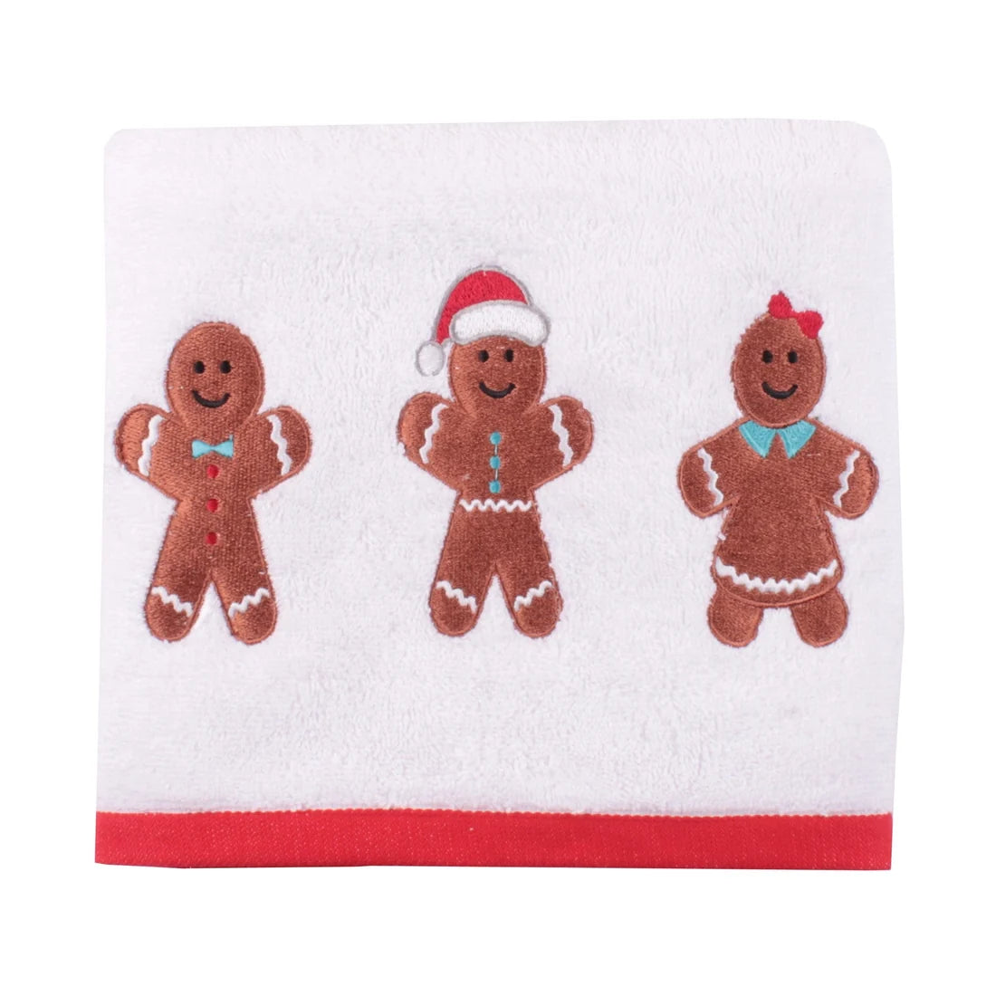 Fusion Gingerbread Christmas Embroidered Hand Towels 2 Pack in White 50 x 90cm