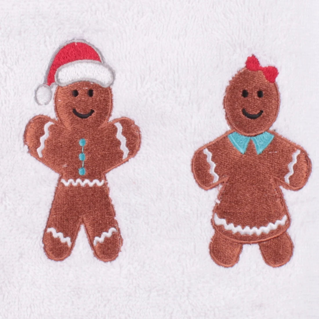 Fusion Gingerbread Christmas Embroidered Hand Towels 2 Pack in White 50 x 90cm