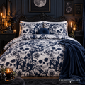 Gothic skulls and floral reversible duvet cover set in navy