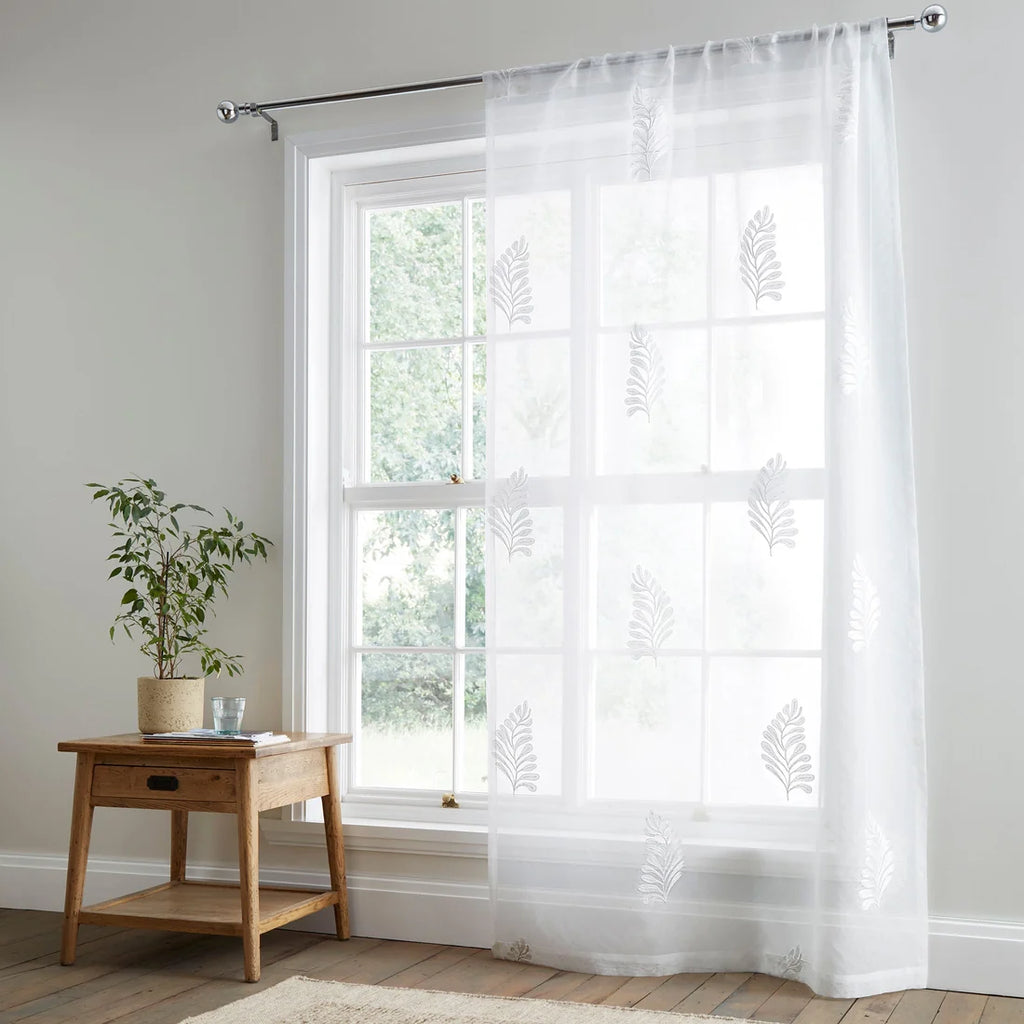 Appletree Leaf Embroidery Voile Curtain Panel in White