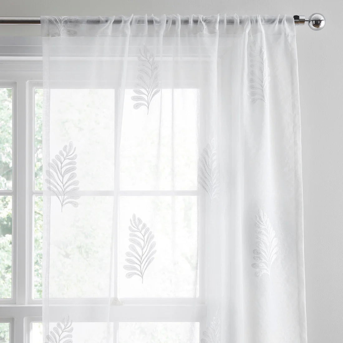 Appletree Leaf Embroidery Voile Curtain Panel in White