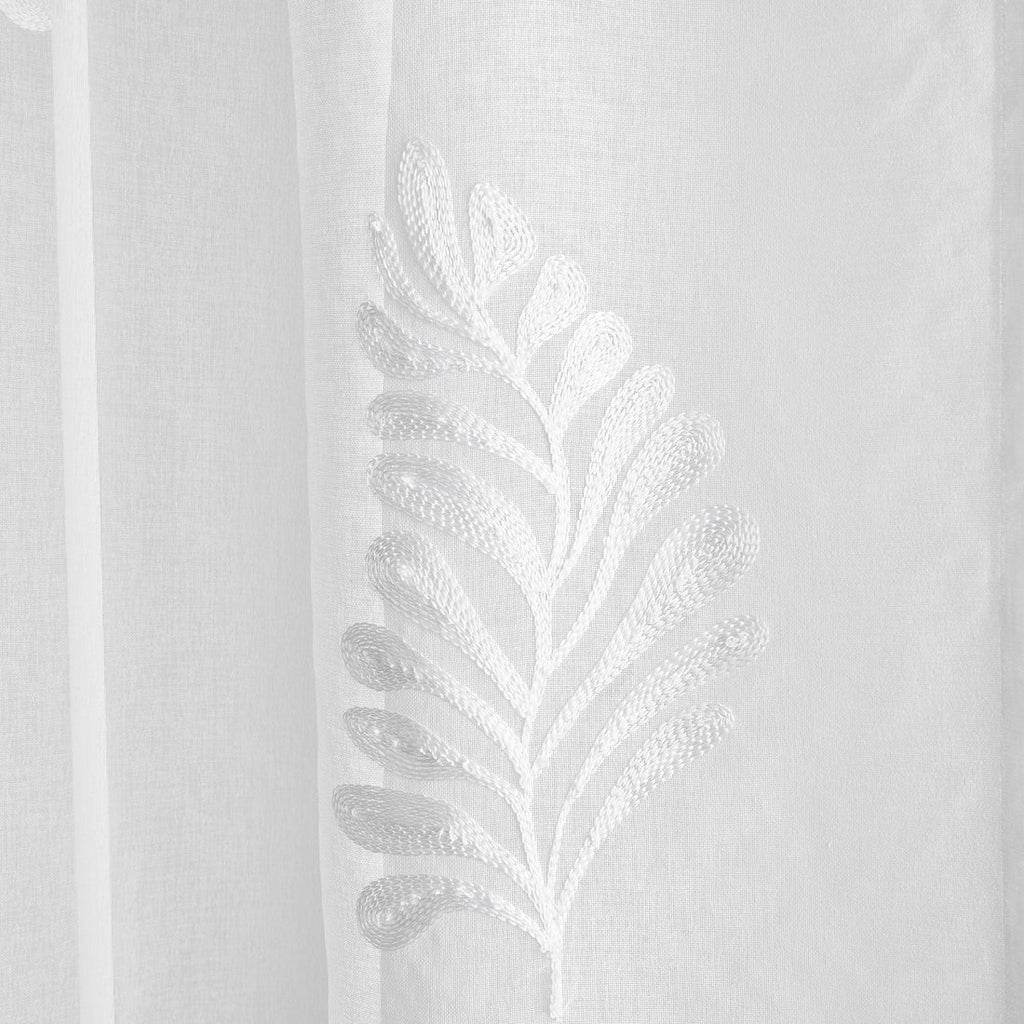 Appletree Leaf Embroidery Voile Curtain Panel in White